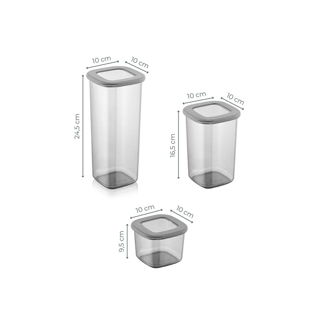 Vienev Etiketli Kare Erzak Saklama Kabı 6'lı Set 2x(0,55 Litre, 1,2 Litre, 1,75 Litre) Antrasit görseli 5