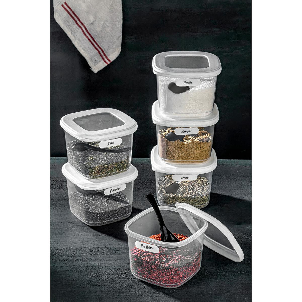 Vienev Etiketli Kaşıklı Kare Erzak Saklama Kabı 6'lı Set Küçük Boy 0,55 Litre Beyaz görseli 2