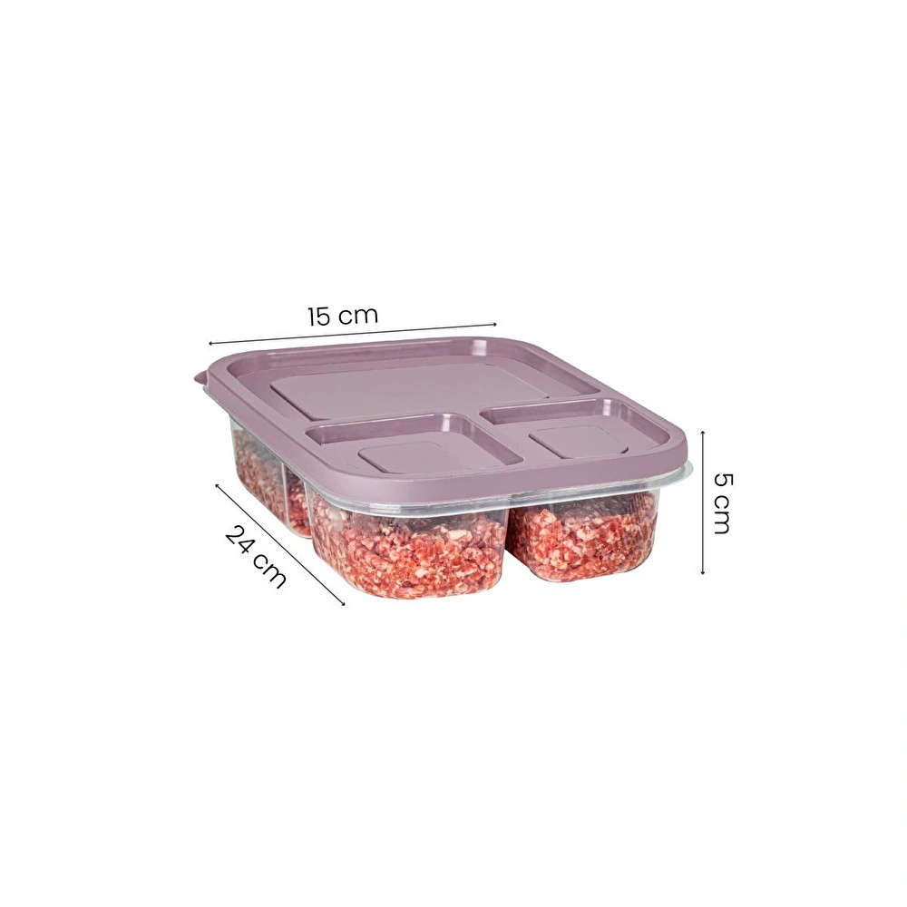 Vienev 8li 3 Bölmeli Dikdörtgen Saklama Kabı 1,15 Litre Pembe görseli 2