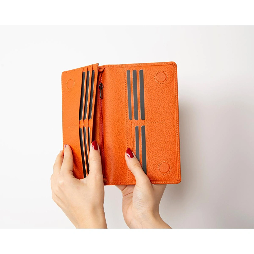 Bloominbag Celestina Pebble Orange Hakiki Deri Telefon Bölmeli Cüzdan görseli 3