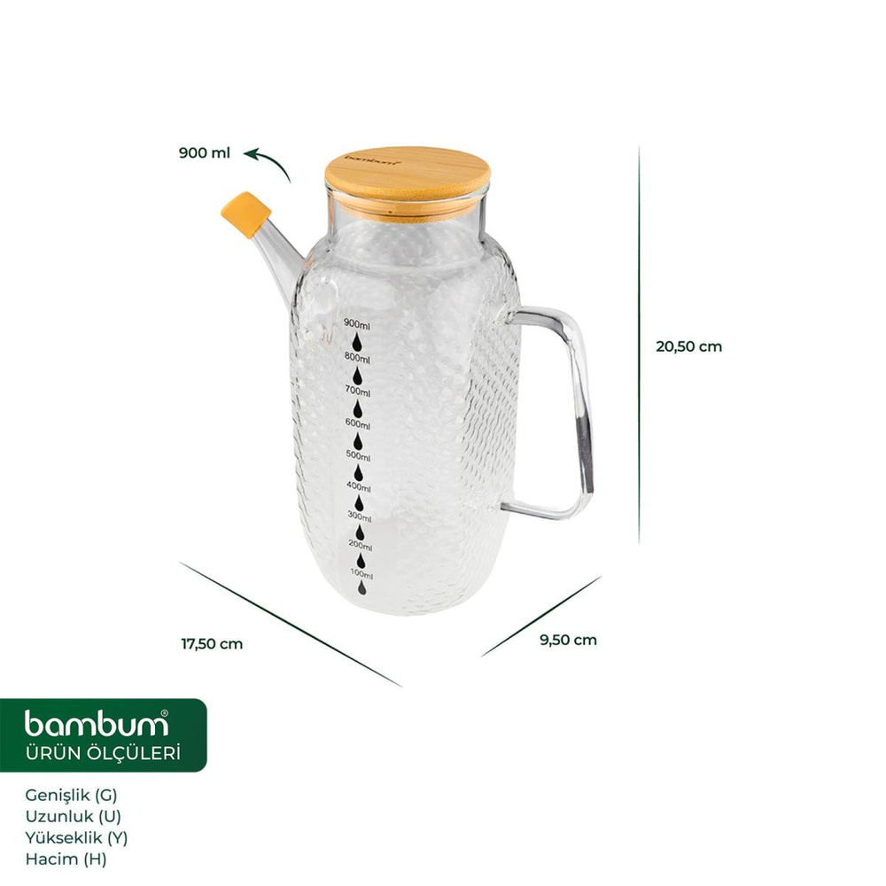 Bambum Nytro Bambu Kapaklı Cam Sürahi 1000ml görseli 2