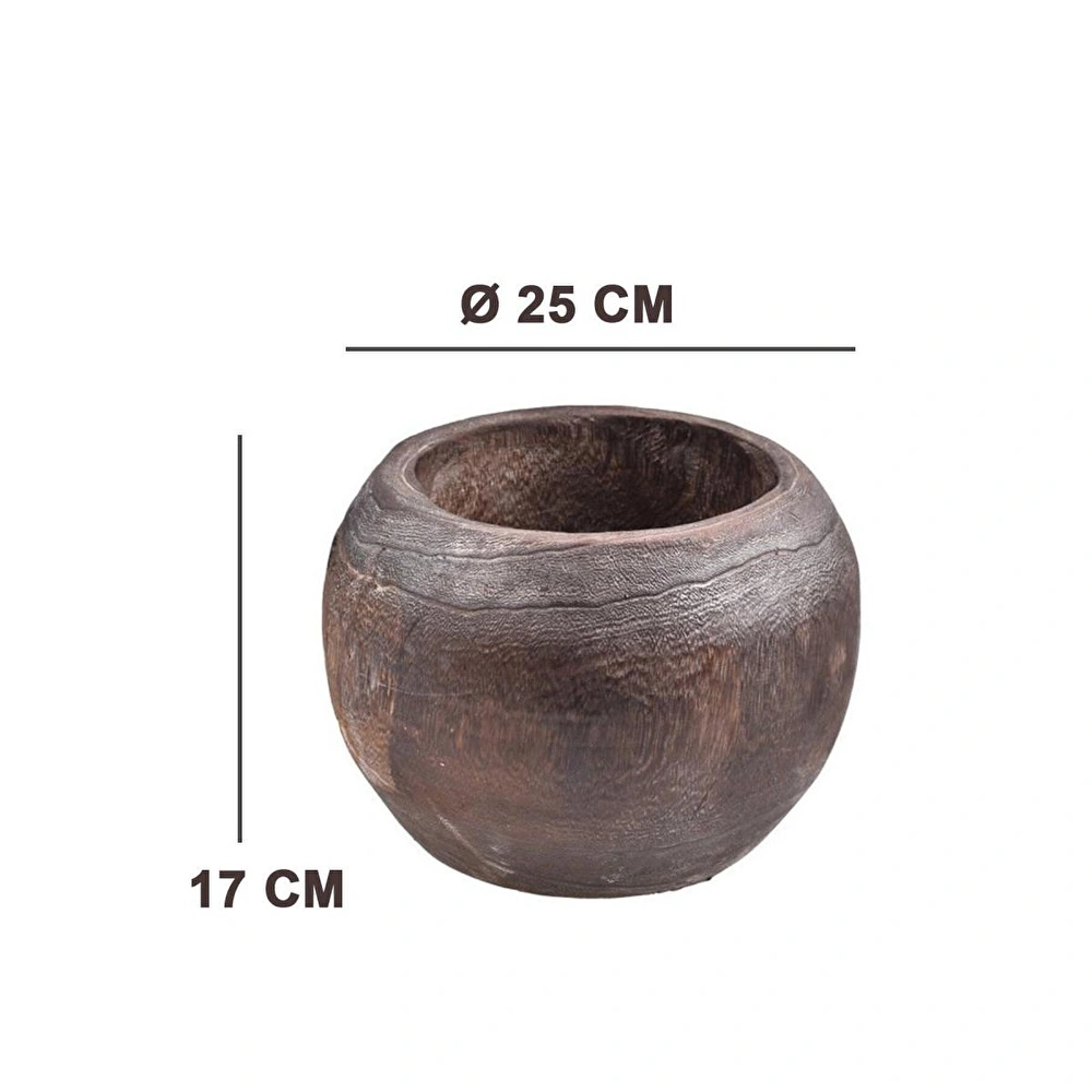Bambum Chalia Mini Saksı Otantik Eskitme Efektli Doğal Oyma Pavlonya Ağaç Saksı Bahex B1635 görseli 3