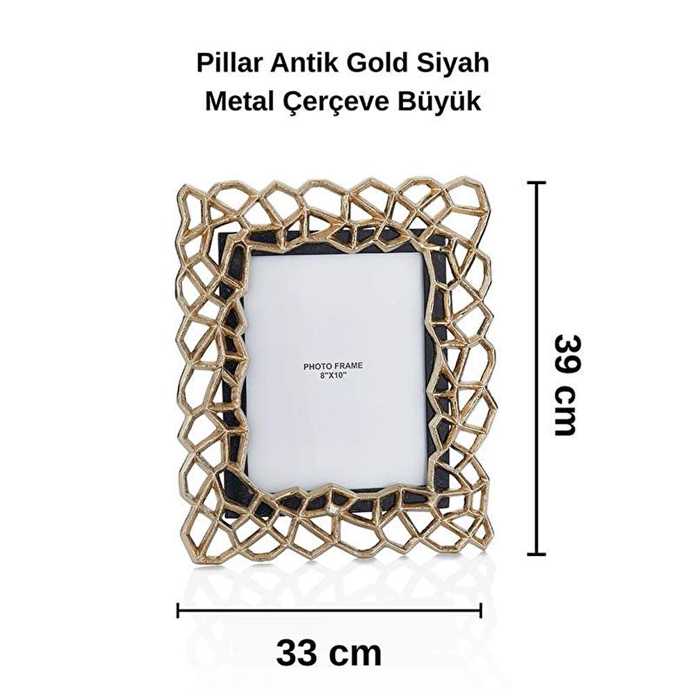 Cornella Pillar Antik Gold Siyah Metal Çerçeve Büyük En:33cm X Boy:39 Cm görseli 2