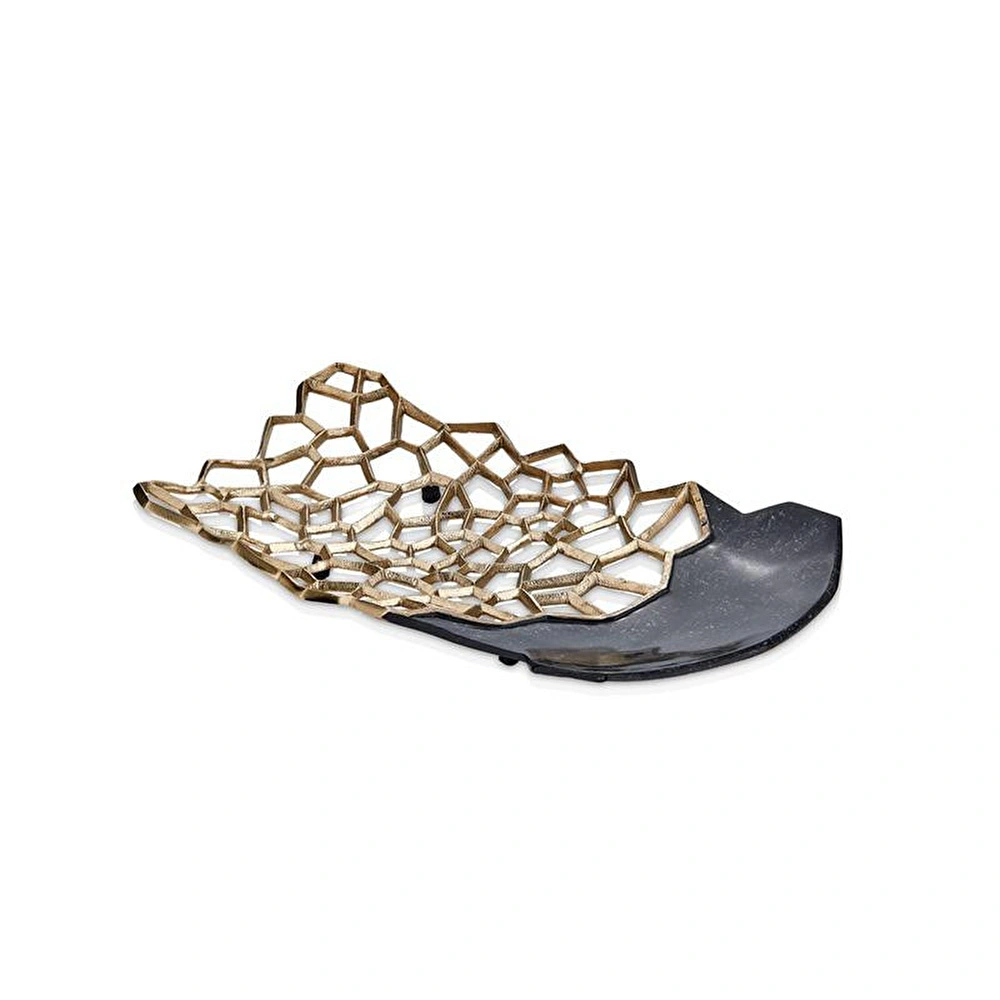 Cornella Pillar Antik Gold Siyah Metal Tabak En:27 Cm X Boy:47 Cm görseli 1