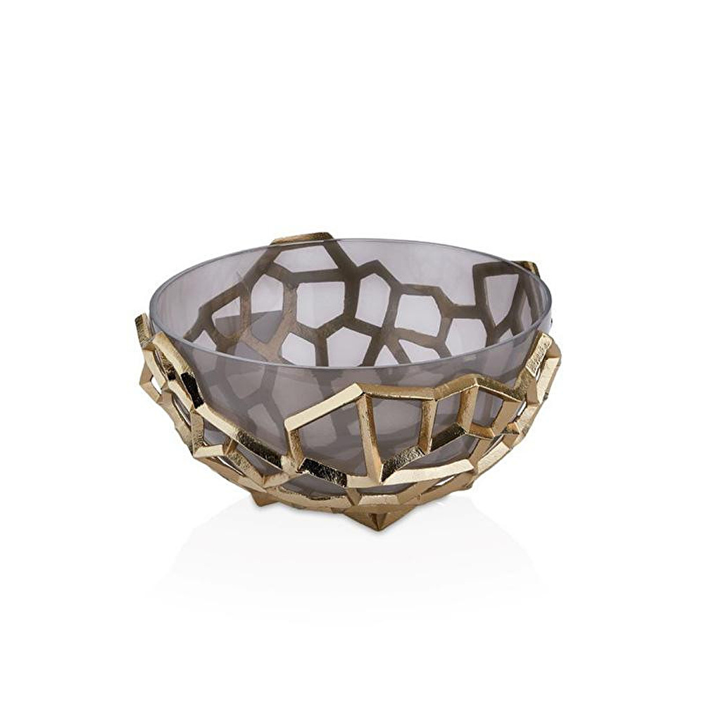 Cornella Pillar Antik Gold Gri Ombreli Cam Meyvelik Çap:25 Cm X Boy:14 Cm görseli 1