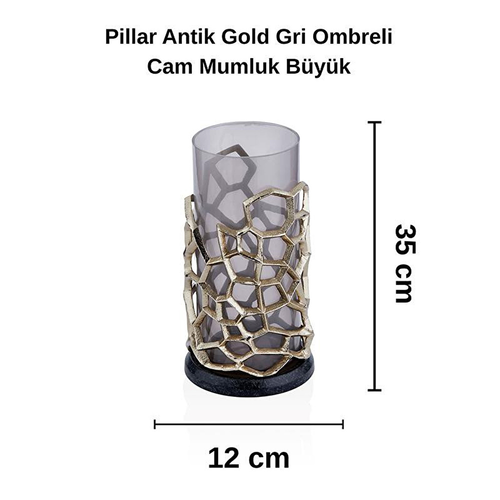 Cornella Pillar Antik Gold Gri Ombreli Cam Mumluk görseli 3