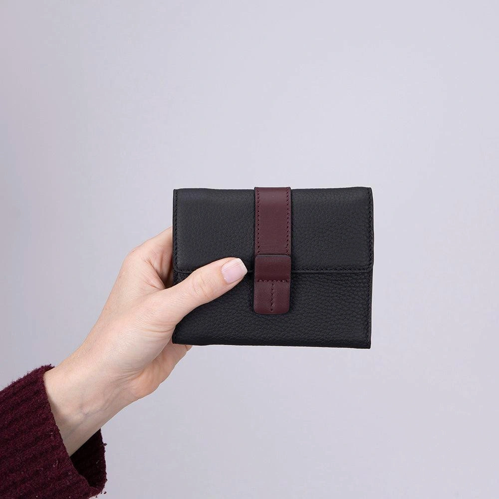 Bloominbag Liora Colorband Deri Kadın Cüzdan – Siyah & Bordeaux görseli 3