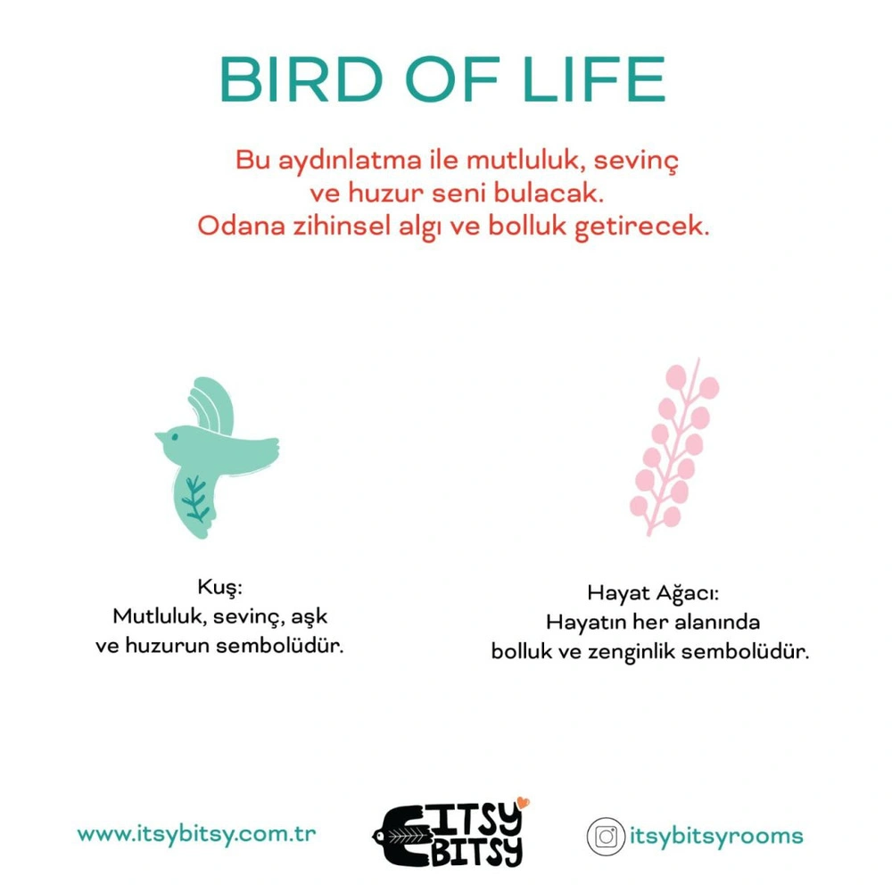 Itsy Bitsy Kids Bird Of Life Başucu Aydınlatma Başlığı , Mint Yeşili, 16x20cm görseli 4