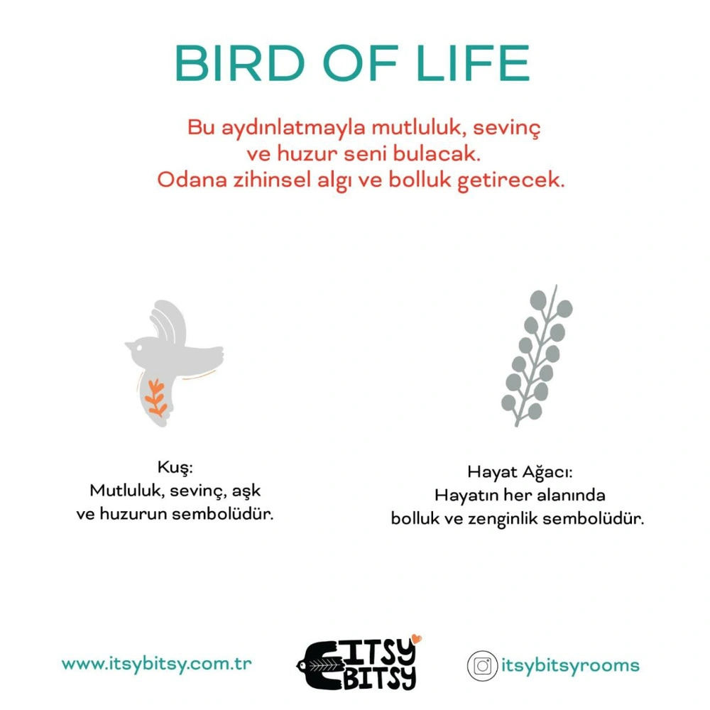 Itsy Bitsy Kids Bird Of Life Başucu Aydınlatma Başlığı , Gri, 16x20cm görseli 4