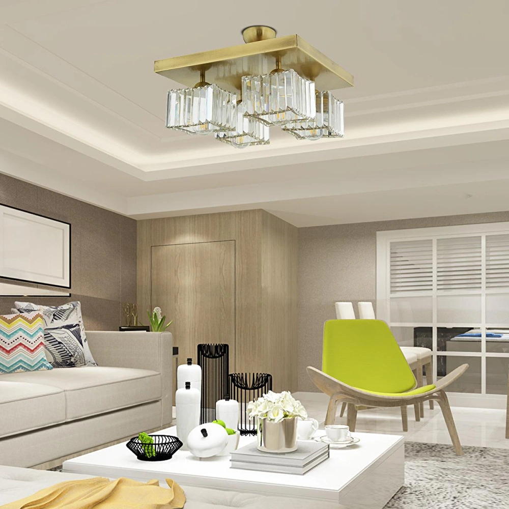 Apliqa Rivia 4 Lü Eskitme Plafonyer Kristalli Taşlı Modern Tasarım Kristal Salon Avize görseli 3