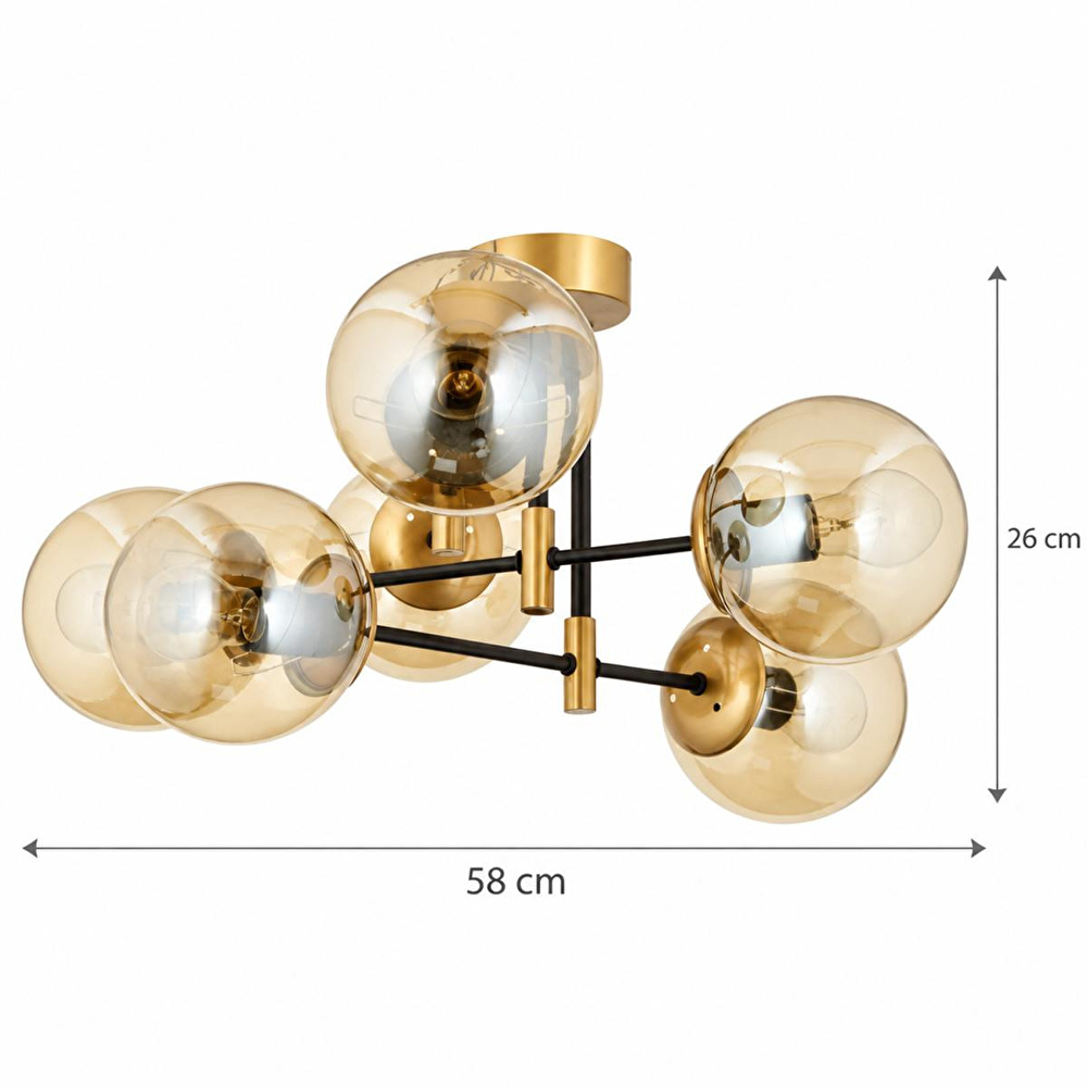 Apliqa Maral 6lı Siyah Eskitme Bal Camlı Modern Genç Odası Yatak Odası Retro Salon Avize görseli 5