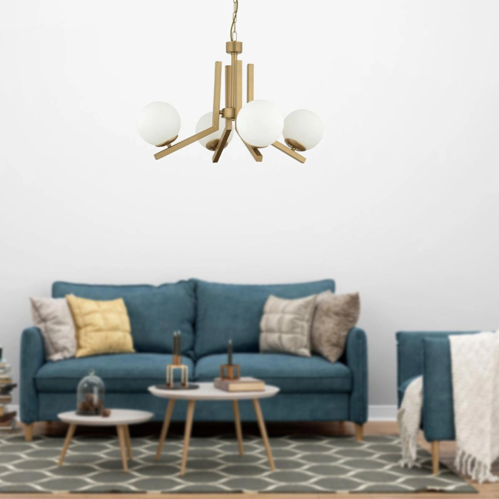Apliqa Morgan 4 Lü Komple Eskitme Boyalı Beyaz Camlı Modern Genç Odası Yatak Odası Salon Avize görseli 3