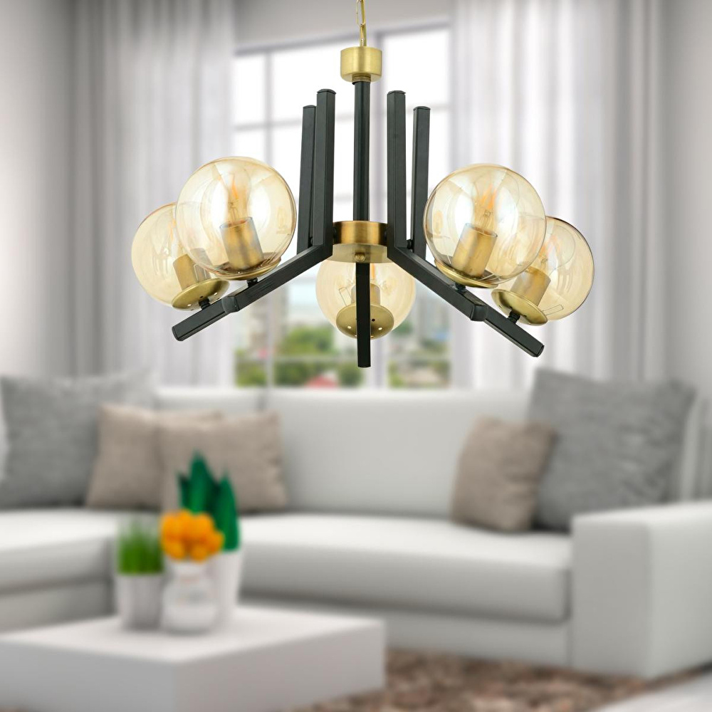 Apliqa Mikel 5 Li Siyah Eskitme Modern Yatak Odası Mutfak Oturma Odası Retro Salon Avize görseli 1