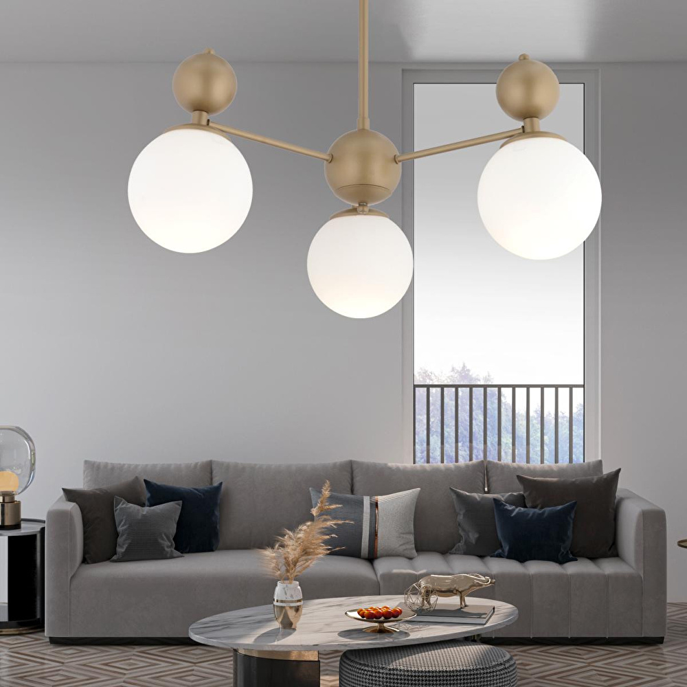 Apliqa Kuvars 3lü Eskitme Beyaz Camlı Modern Koridor Yatak Odası Salon Avize görseli 1