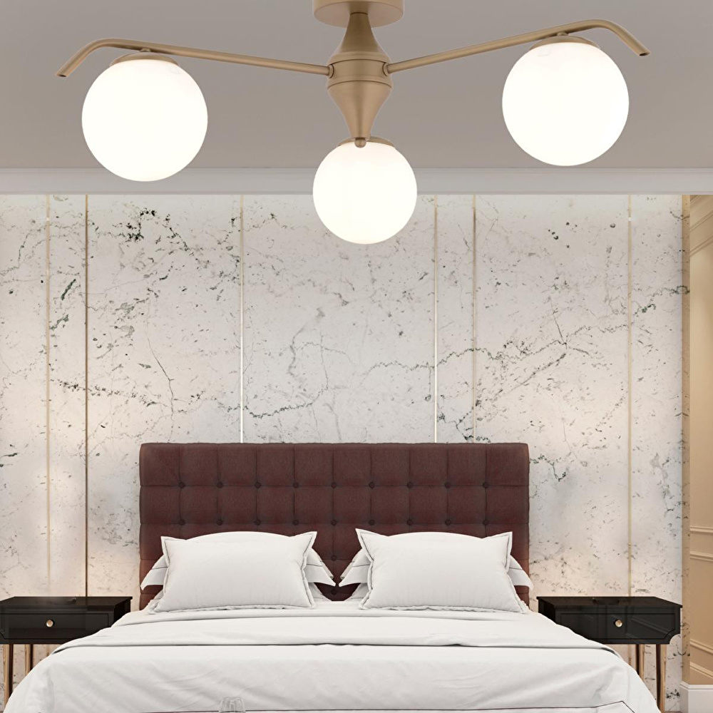 Apliqa Diaspor 3'lü Yuvarlak Eskitme Beyaz Camlı Modern Plafonyer Genç Odası Yatak Odası Retro Salon Avize görseli 1