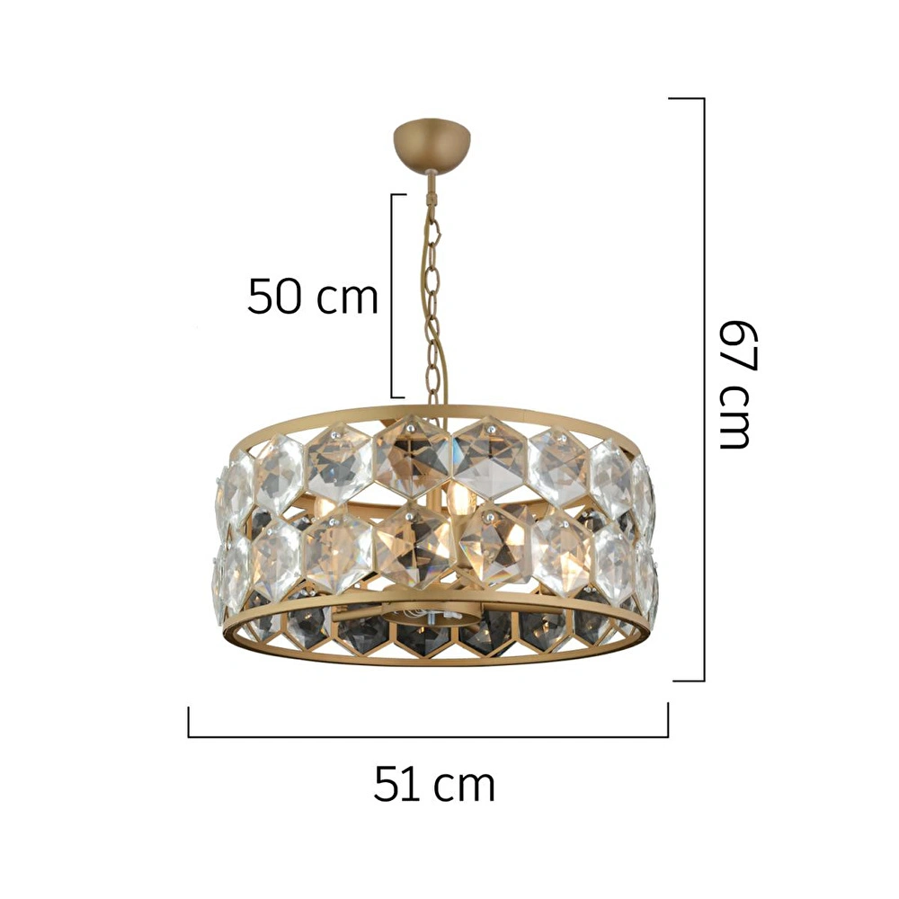 Apliqa Roman 5'li Yuvarlak Eskitme Kristalli Taşlı Modern Tasarım Kristal Salon Avize görseli 5