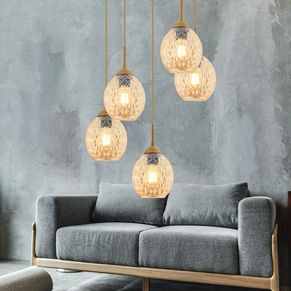 Apliqa Nino 5li Yuvarlak Eskitme Modern Sarkıt Oturma Odası Salon Sarkıt Avize görseli 1