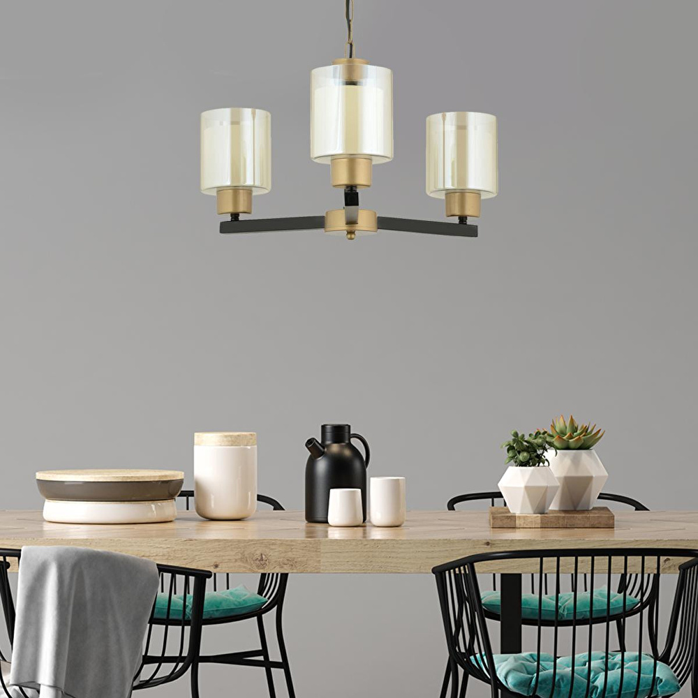 Apliqa Jade 3 Lü Avize Eskitme Siyah Boyalı Çift Camlı Modern Genç Odası Yatak Odası Retro Salon Avize görseli 1