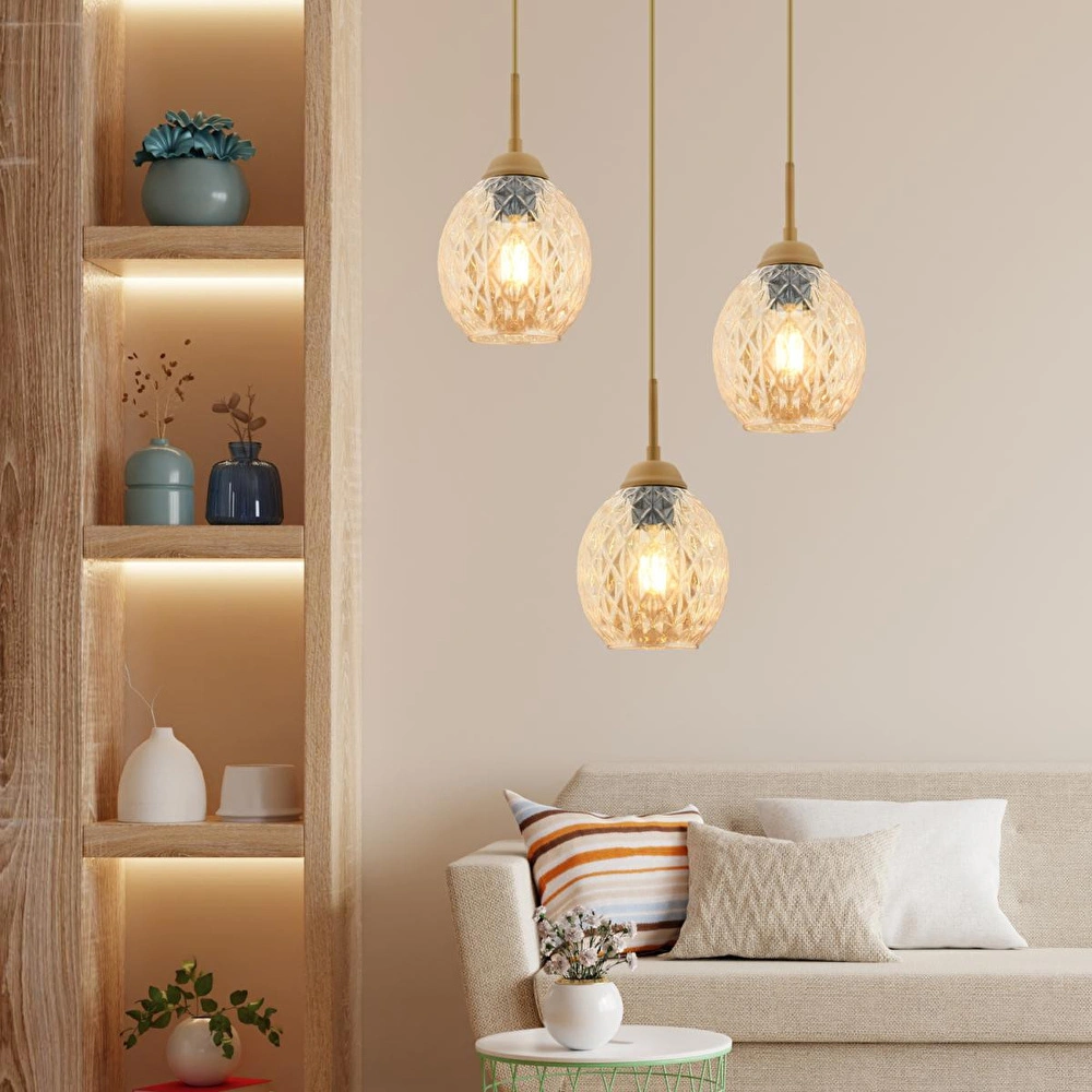 Apliqa Nino 3lü Yuvarlak Eskitme Modern Sarkıt Oturma Odası Salon Sarkıt Avize görseli 1