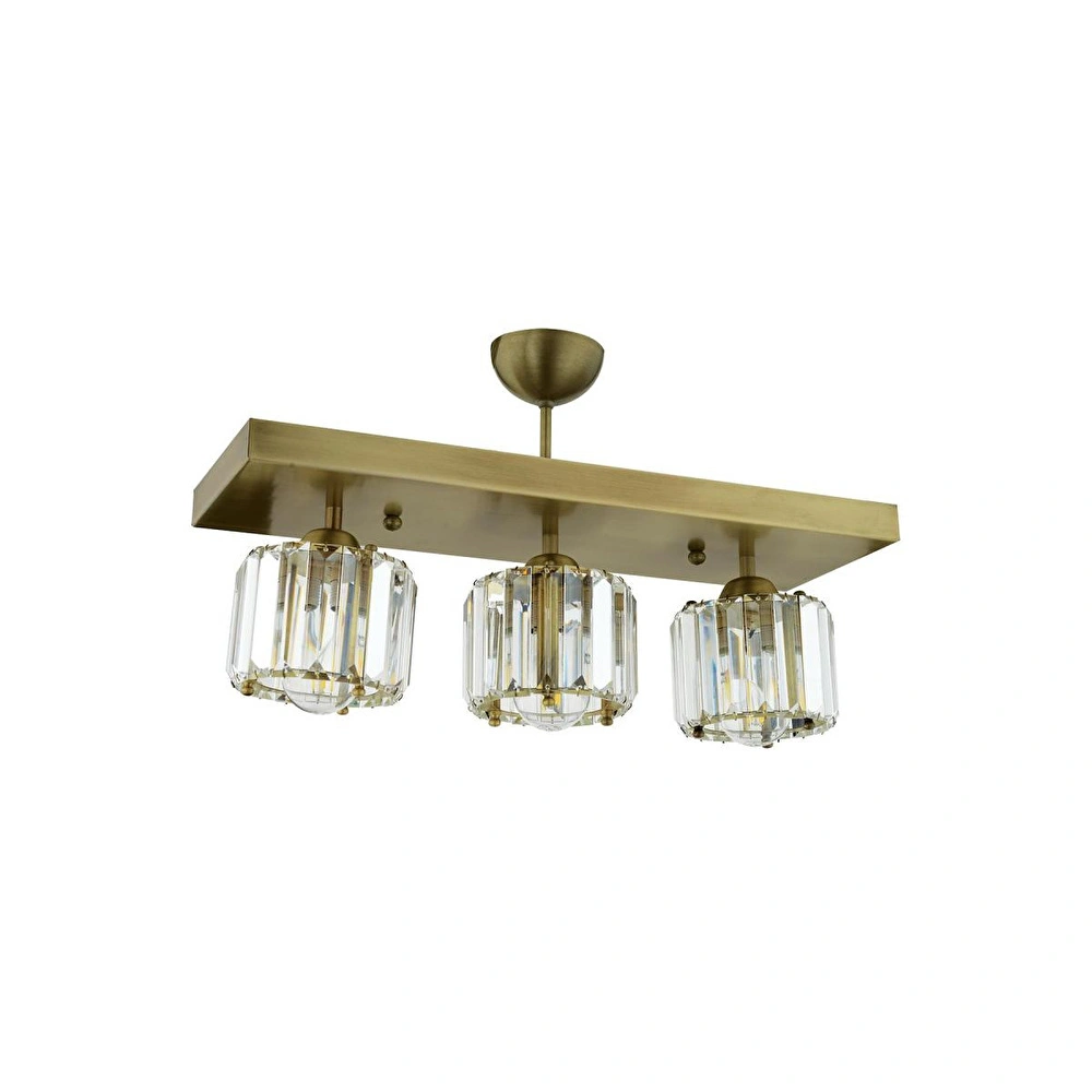 Apliqa Sabrina 3 Lü Sıralı Eskitme Plafonyer Kristalli Taşlı Modern Tasarım Kristal Salon Avize görseli 4