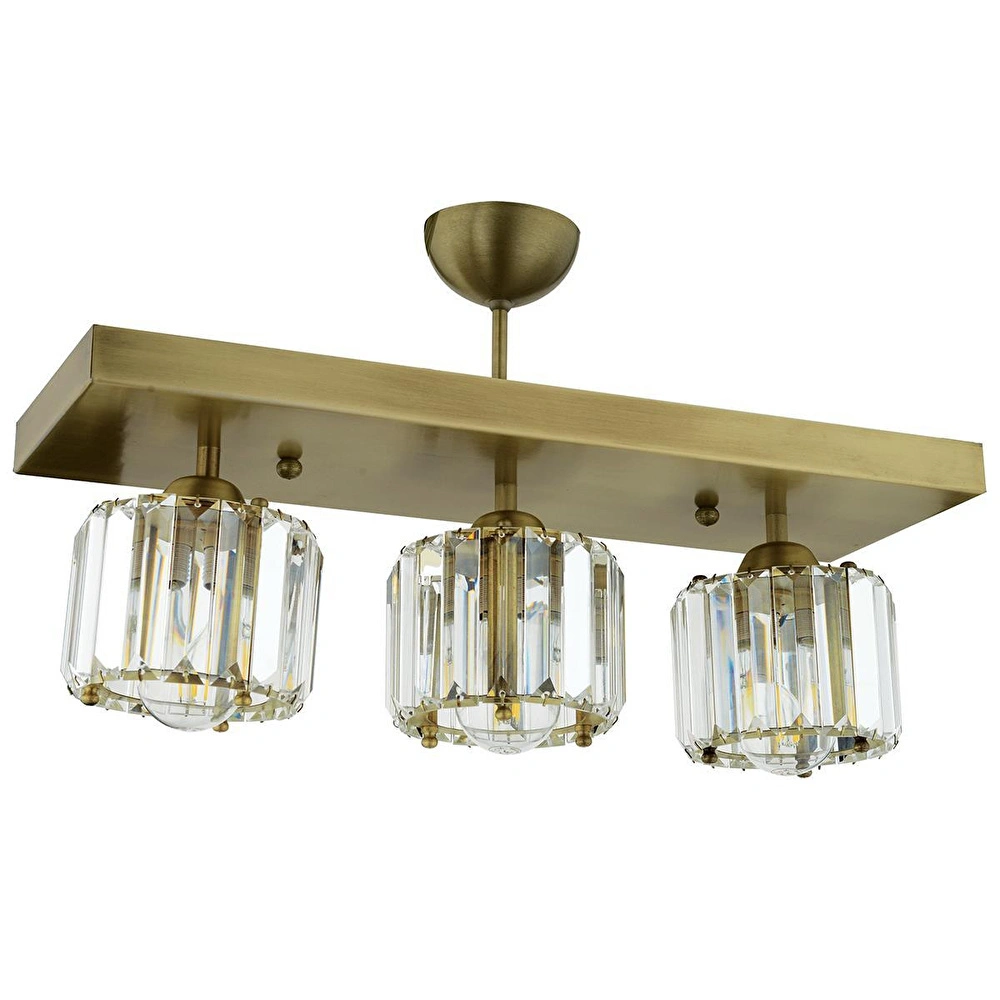 Apliqa Sabrina 3 Lü Sıralı Eskitme Plafonyer Kristalli Taşlı Modern Tasarım Kristal Salon Avize görseli 5