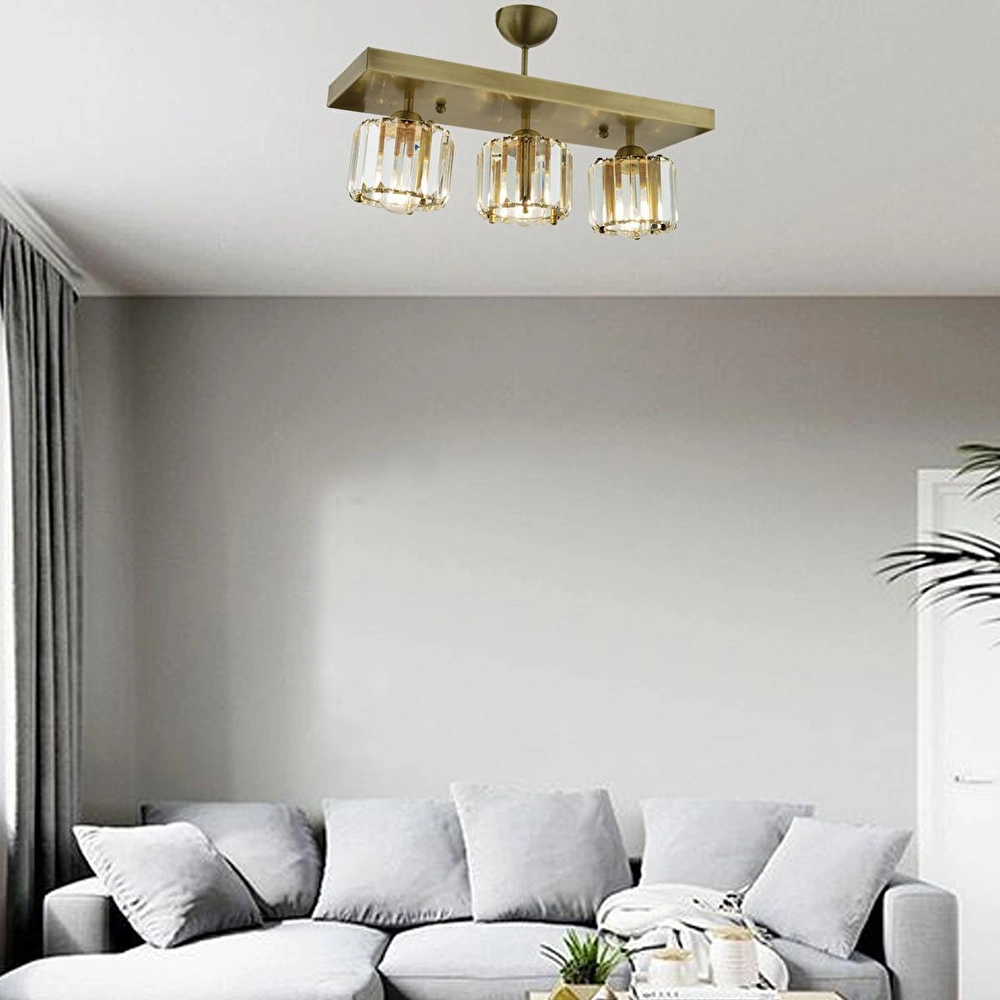 Apliqa Sabrina 3 Lü Sıralı Eskitme Plafonyer Kristalli Taşlı Modern Tasarım Kristal Salon Avize görseli 3