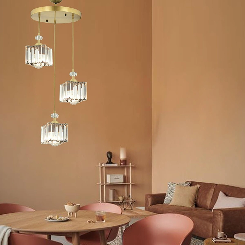 Apliqa Brandy Eskitme 3 Lü Yuvarlak Sakıt Kristalli Taşlı Modern Tasarım Kristal Salon Avize görseli 2