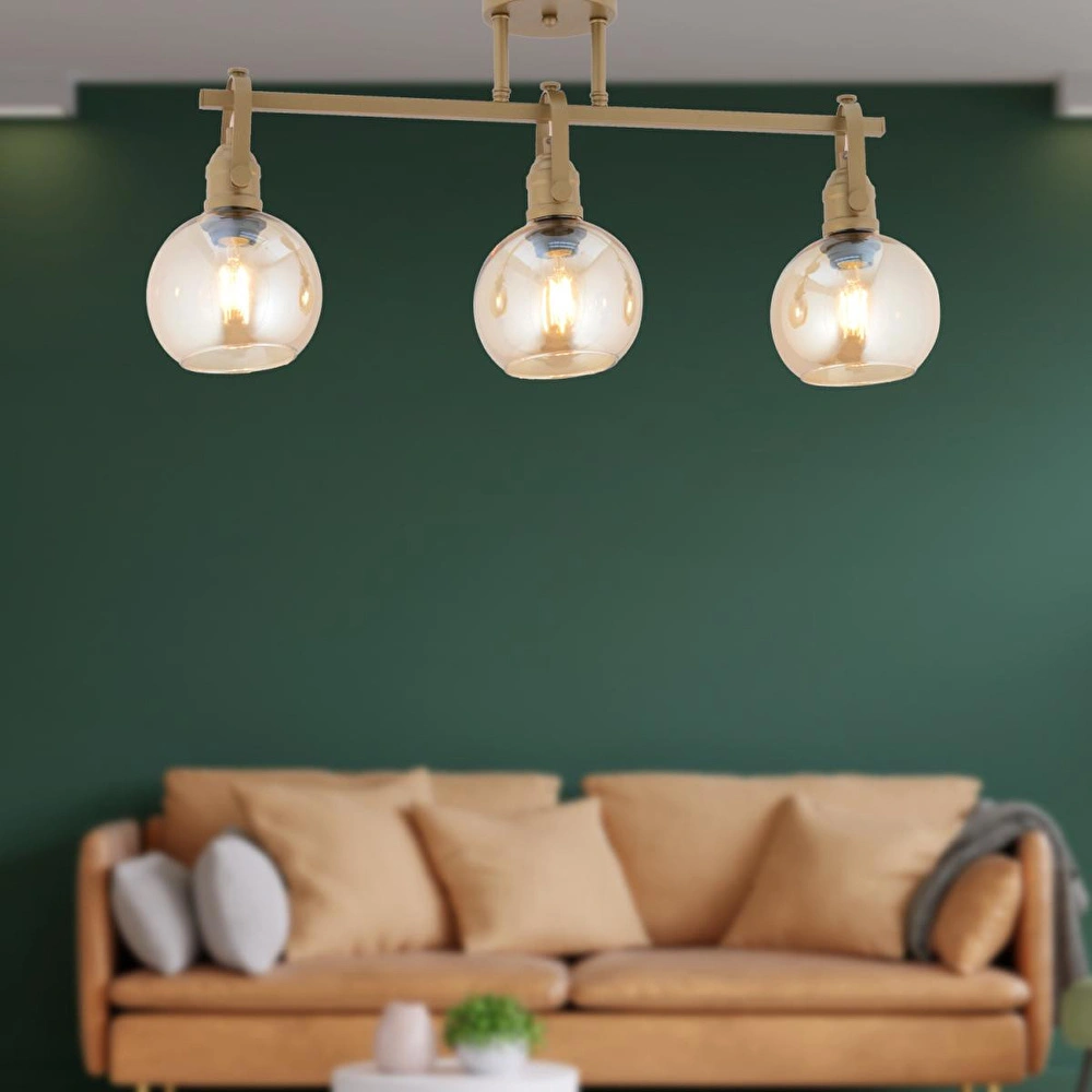 Apliqa Cherish 3'lü Sıralı Eskitme Bal Camlı Modern Oturma Odası Salon Avize görseli 1