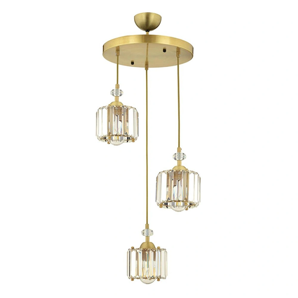 Apliqa Bonita Eskitme 3 Lü Yuvarlak Kristalli Taşlı Modern Tasarım Kristal Salon Sarkıt Avize görseli 3