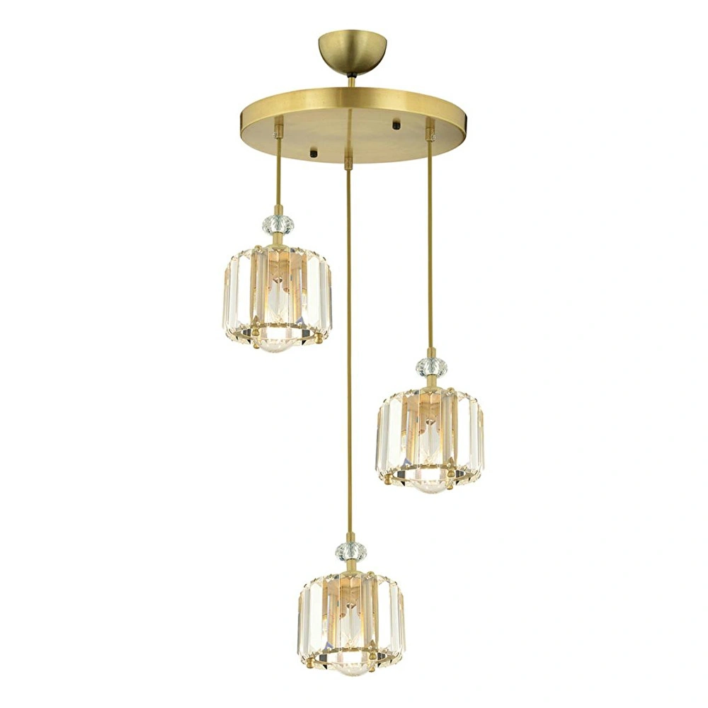 Apliqa Bonita Eskitme 3 Lü Yuvarlak Kristalli Taşlı Modern Tasarım Kristal Salon Sarkıt Avize görseli 4