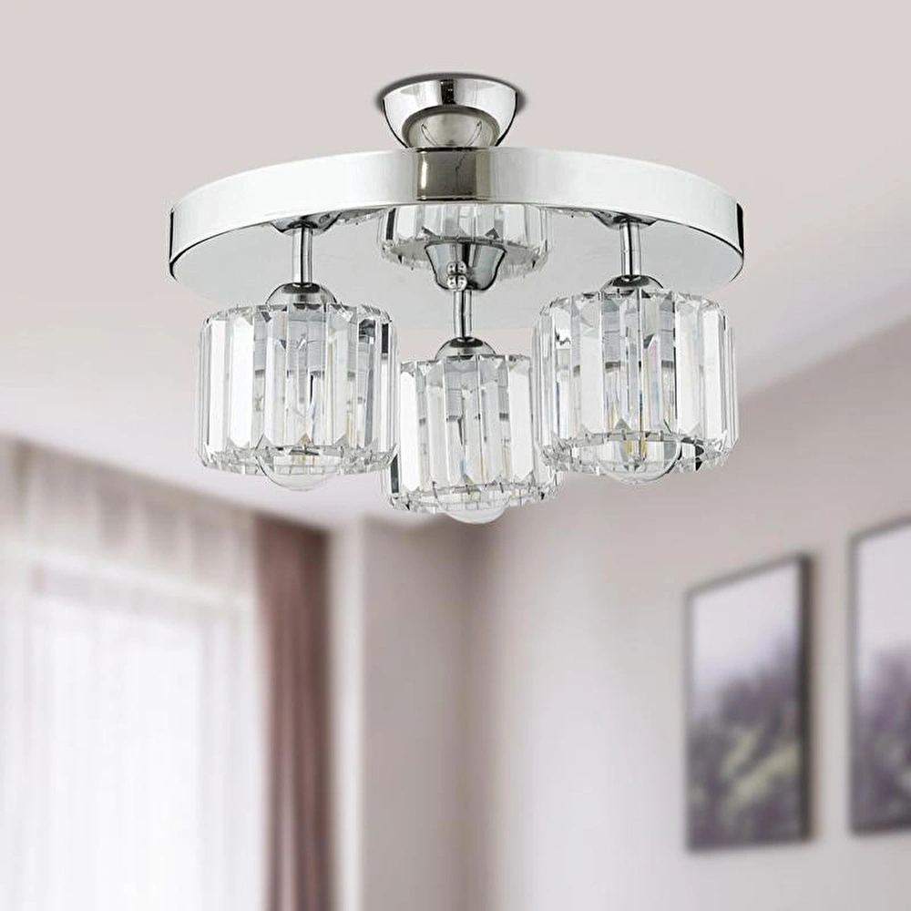 Apliqa Sabrina 3 Lü Yuvarlak Krom Kaplama Plafonyer Kristalli Taşlı Modern Tasarım Kristal Salon Avize görseli 1