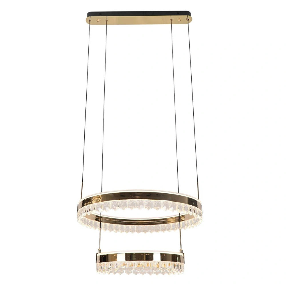 Apliqa Canel Gold İki Katlı 152 Watt Kristal Taşlı Modern Led Sarkıt Avize görseli 2