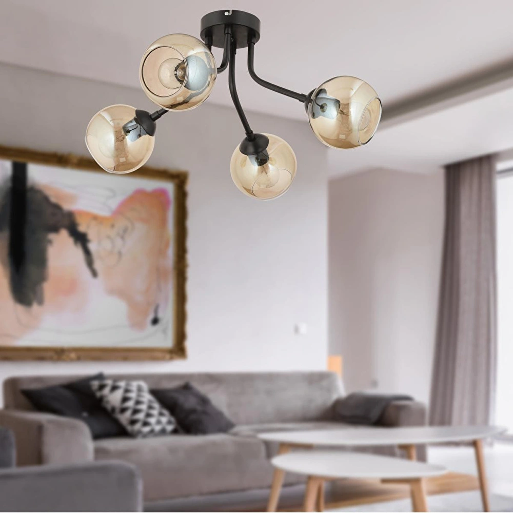 Apliqa David 4lü Siyah Bal Camlı Modern Genç Odası Mutfak Retro Salon Avize görseli 1