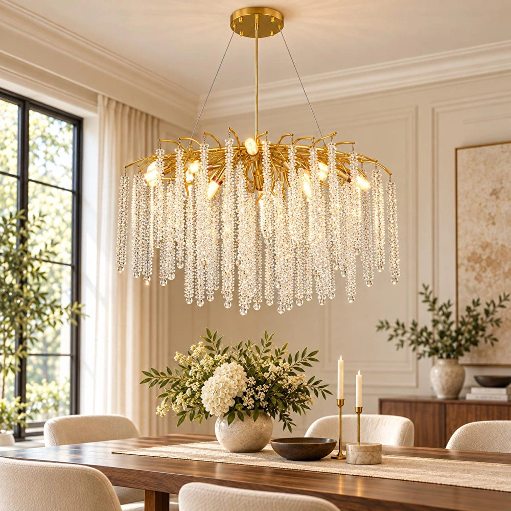 Apliqa Dina Serip Yemek Masa Üstü Gold Kaplamalı Modern Tasarım Salon Kristal Sarkıt Avize görseli 1