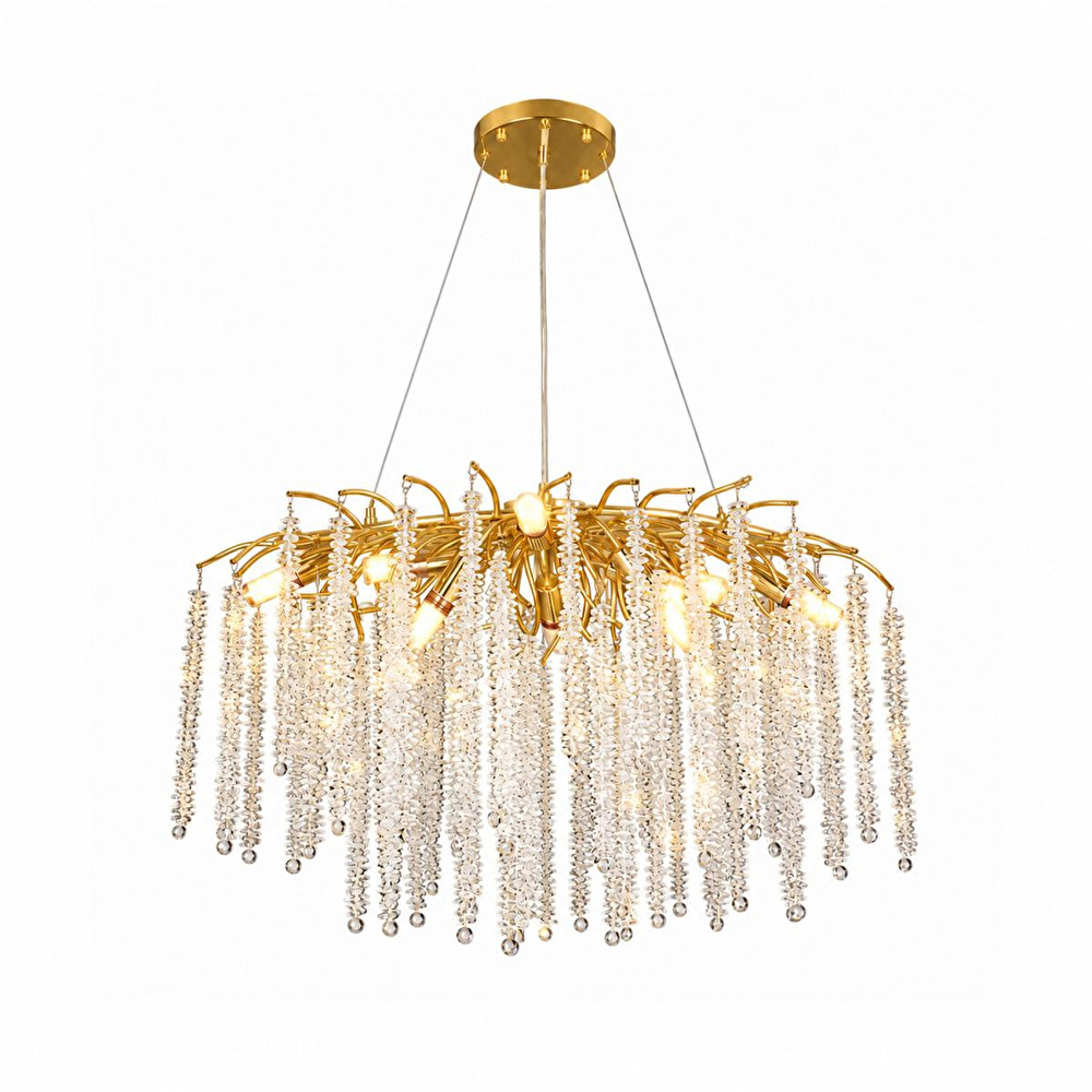 Apliqa Dina Serip Yemek Masa Üstü Gold Kaplamalı Modern Tasarım Salon Kristal Sarkıt Avize görseli 3
