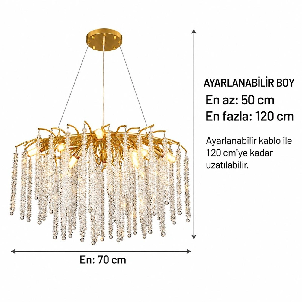 Apliqa Dina Serip Yemek Masa Üstü Gold Kaplamalı Modern Tasarım Salon Kristal Sarkıt Avize görseli 5