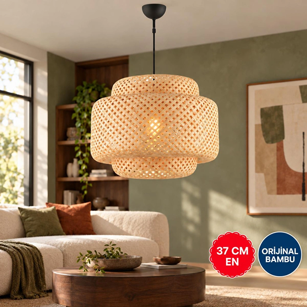 Apliqa Trudy Tekli Rattan Modern Tasarım Oturma Odası Avize görseli 1
