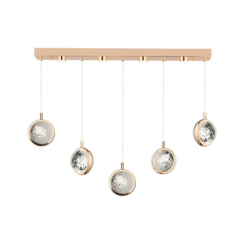 Apliqa Eldon 5'li Sıralı 3 Renk 75 Watt Gold Kristal Ledli Modern Oturma Odası Salon Sarkıt Avize görseli 2