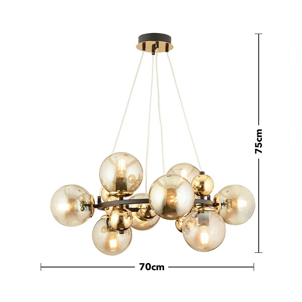 Apliqa Lorento 8li Yuvarlak Siyah Gold Modern Cafe,restoran Için Uygun Retro Salon Avize görseli 2