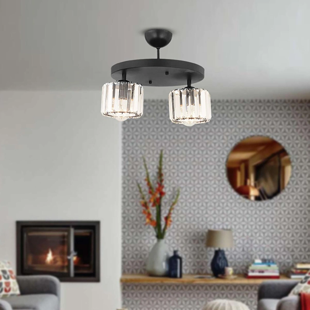 Apliqa Sabrina 2li Siyah Kristalli Taşlı Modern Tasarım Kristal Salon Plafonyer Avize görseli 2