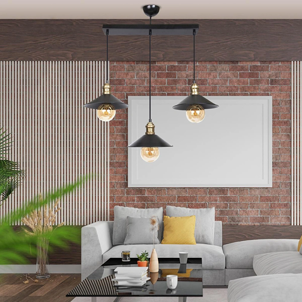 Apliqa Gönen 3lü Siyah Sıralı Modern Retro Sarkıt Mutfak Retro Salon Avize görseli 1