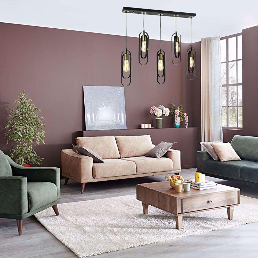 Apliqa Koza 5li Sıralı Siyah Modern Genç Odası Mutfak Retro Salon Sarkıt Avize görseli 1