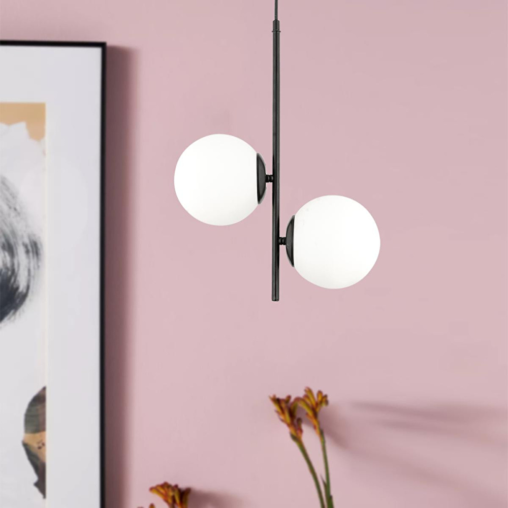 Apliqa Malibu 2 Li Siyah Beyaz Camlı Modern Genç Odası Mutfak Yatak Odası Retro Salon Avize görseli 2
