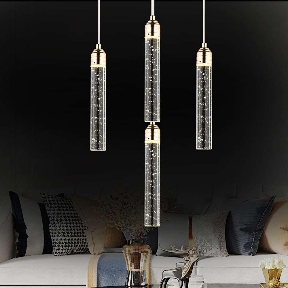 Apliqa Zaki 4 Lü Gold Kaplama 3 Renkli 58 Watt Ledli Modern Tasarım Oturma Odası,genç Odası,yatak Odası,salon Sarkıt Led Avize görseli 1