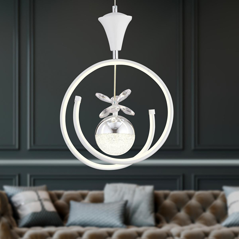 Apliqa Mengü Tekli Beyaz Krom 3 Renkli 36 Watt Ledli Modern Oturma Odası, Koridor, Salon Led Avize görseli 1