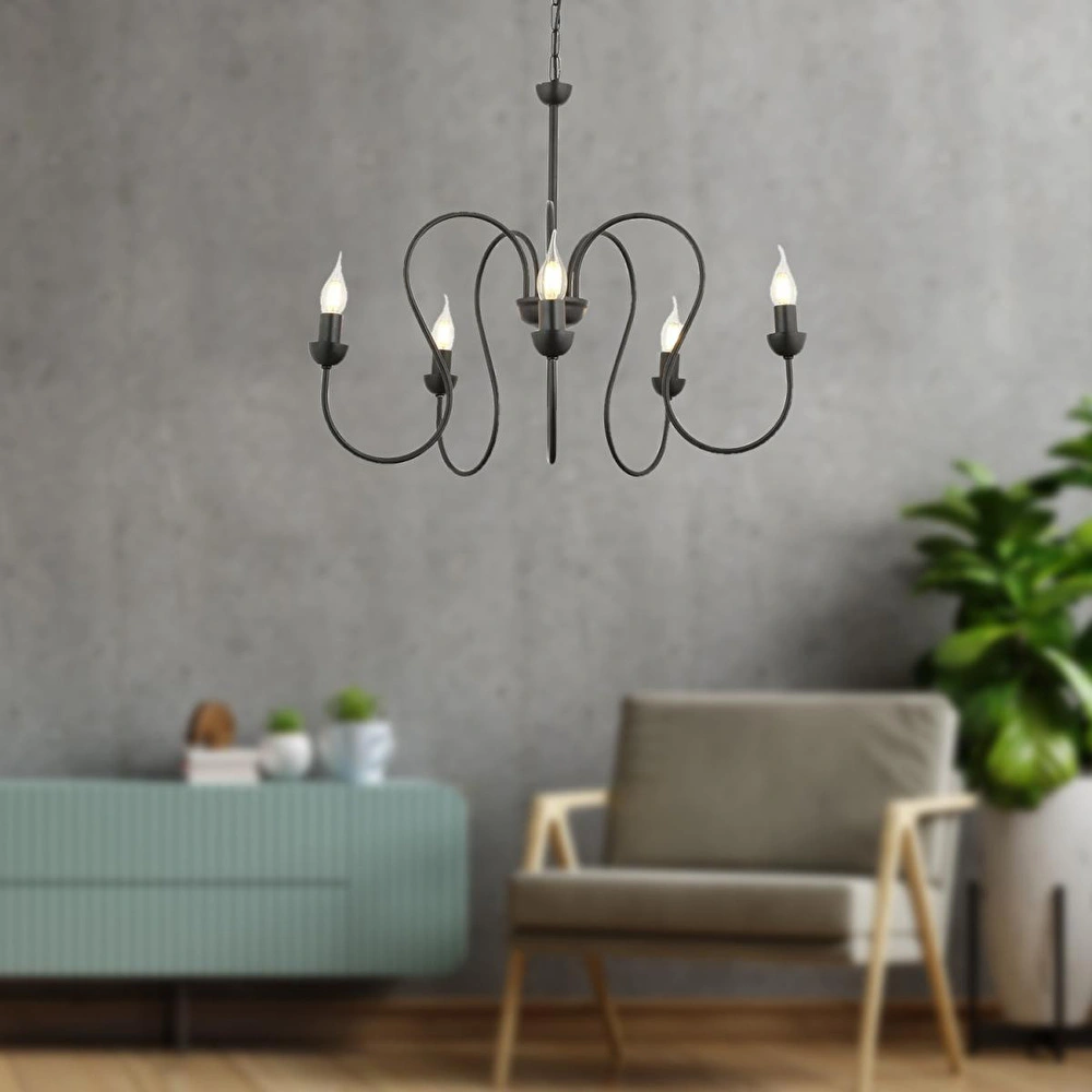 Apliqa Flor 5li Siyah Modern Yatak Odası Mutfak Salon Avize görseli 1