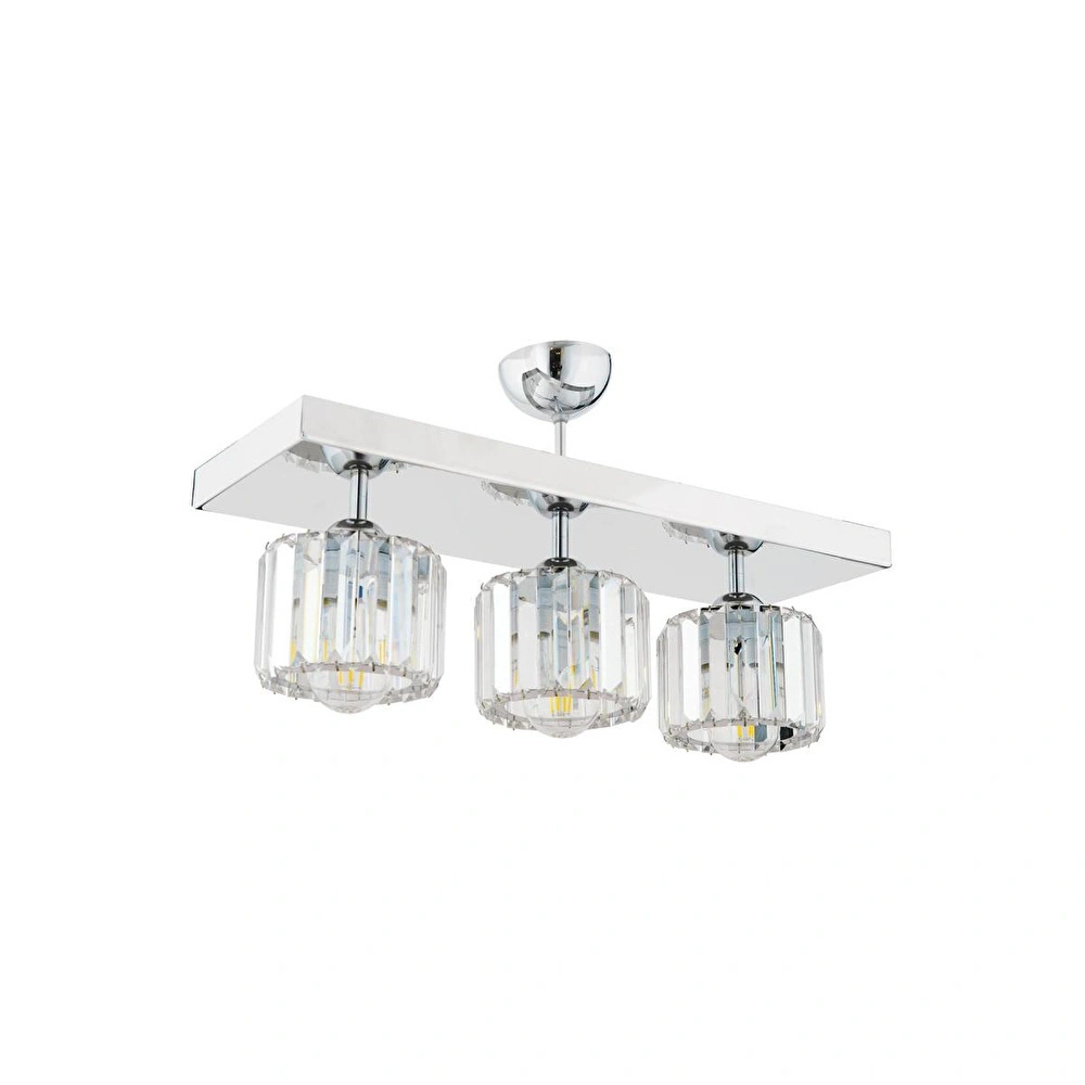 Apliqa Sabrina 3 Lü Sıralı Krom Kaplama Plafonyer Kristalli Taşlı Modern Tasarım Kristal Salon Avize görseli 4