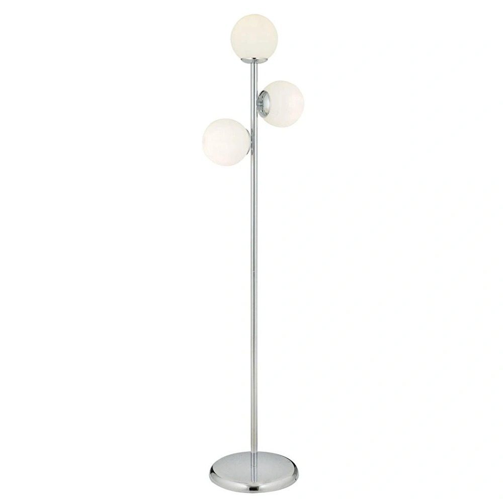 Apliqa Zambak 3 Lü Krom Beyaz Camlı Modern Dekoratif Tasarım Metal Lambader görseli 4