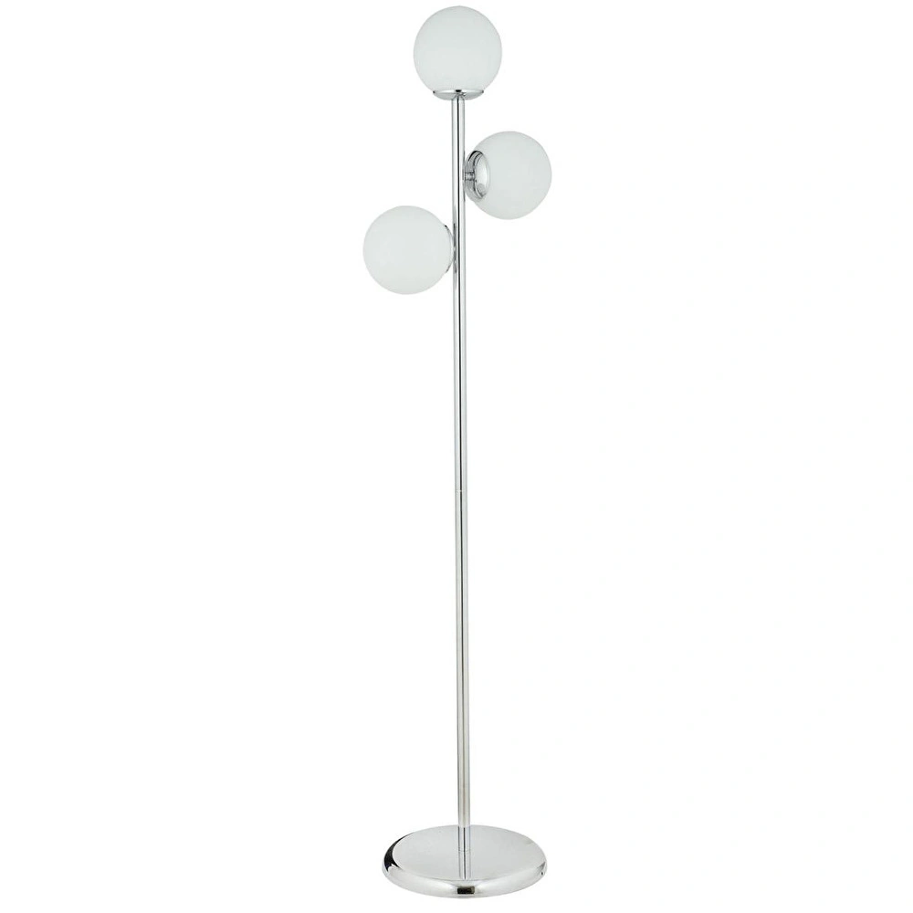 Apliqa Zambak 3 Lü Krom Beyaz Camlı Modern Dekoratif Tasarım Metal Lambader görseli 5