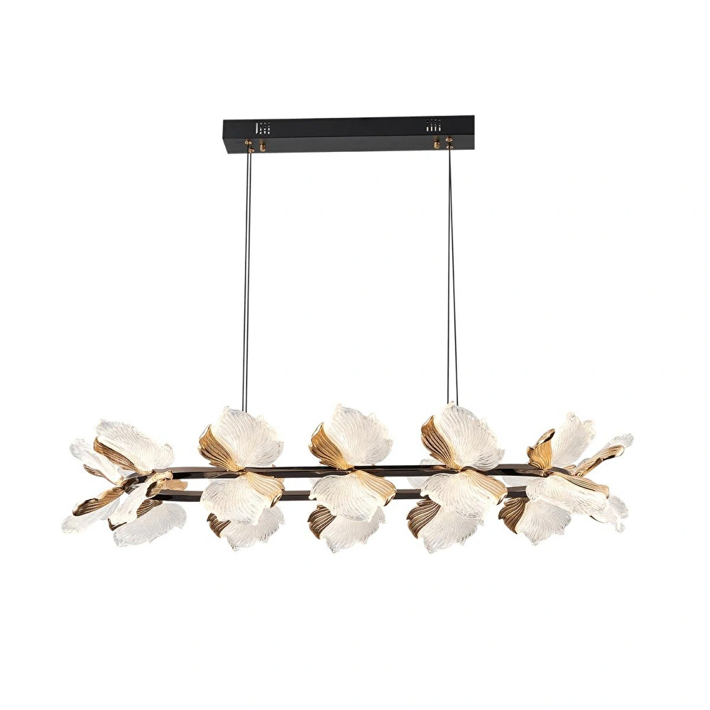 Apliqa Taran Sıralı Siyah Gold Çiçek Desenli 120 Watt Yemek Masası Üstü Modern Salon Led Avize görseli 4